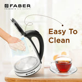 Faber 1.8L Electric Glass Kettle|2mm Borosilicate|Dry Heat Protection|LED Illuminator Beverage Maker (1.8 L, Black)