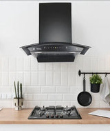 Hindware CHROMIA BLK RSN AC 75 | Filterless | 3 Speed Gesture Control | Thermal Auto Clean Wall Mounted Black 1200 CMH Chimney