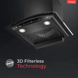 Hindware CHROMIA BLK RSN AC 75 | Filterless | 3 Speed Gesture Control | Thermal Auto Clean Wall Mounted Black 1200 CMH Chimney