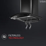 Hindware CHROMIA BLK RSN AC 75 | Filterless | 3 Speed Gesture Control | Thermal Auto Clean Wall Mounted Black 1200 CMH Chimney