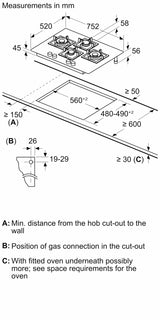 BOSCH Built in Series 6 Gas hob 75 cm Tempered glass, Brass Burner PNI7B6F10I Glass Automatic Hob (4 Burners)