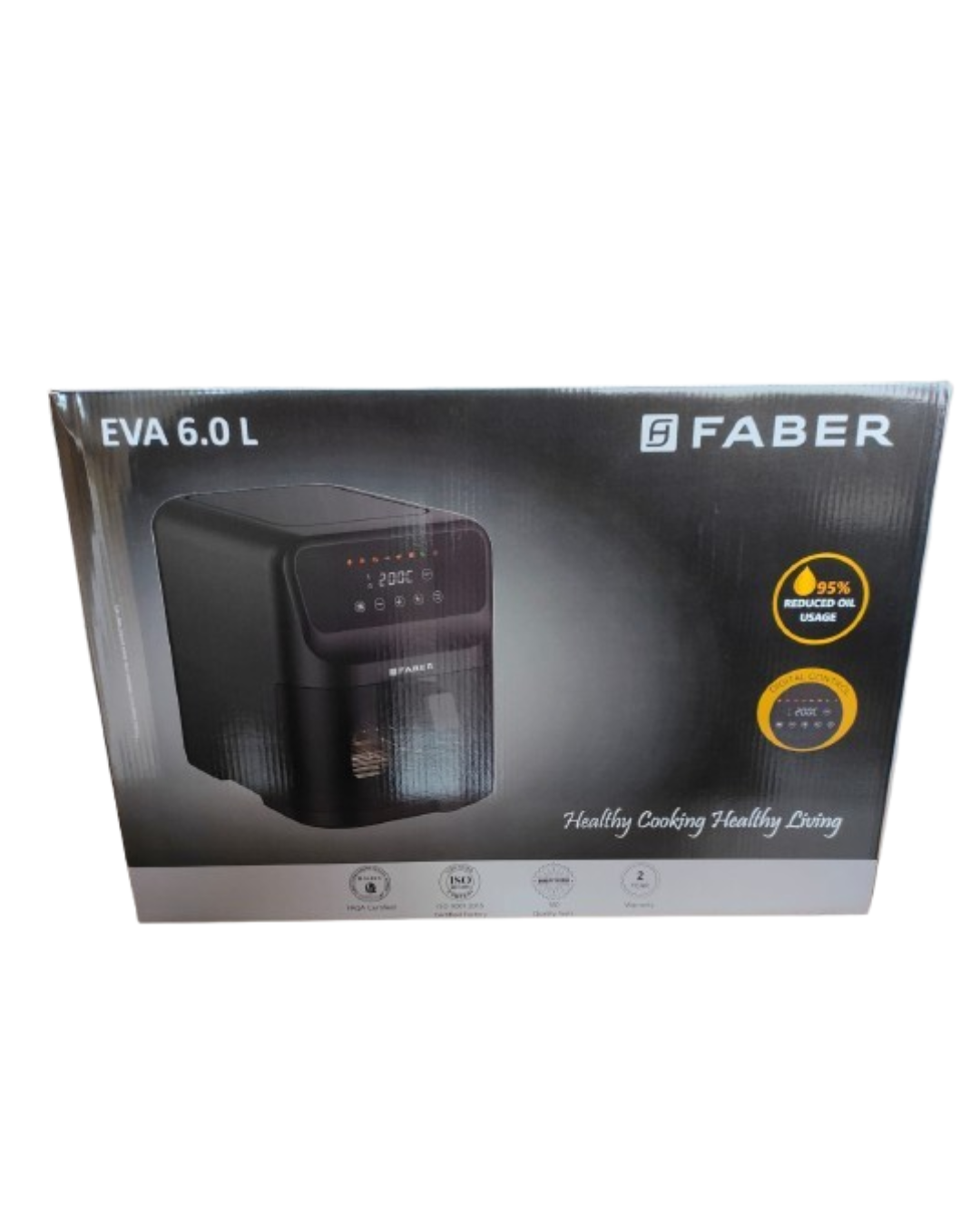 Faber 6L 1500W Digital Air Fryer | Fry, Bake, Roast, Toast, Defrost, Grill & Reheat | (Black) FAF EVA 6.0L BK