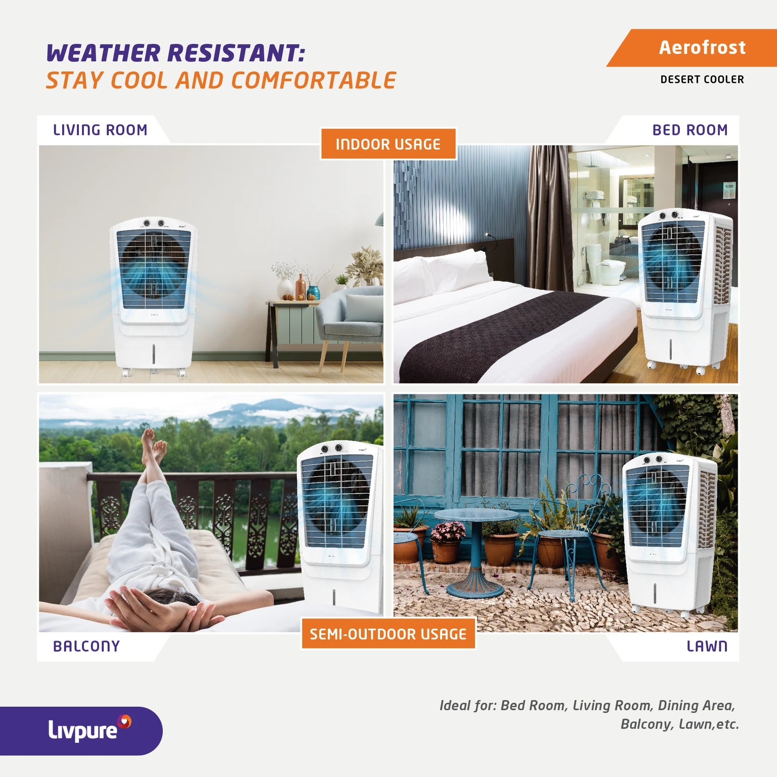 Livpure 100 L Desert Air Cooler (WHITE&BLUE, LIV-AEROFROST-100L