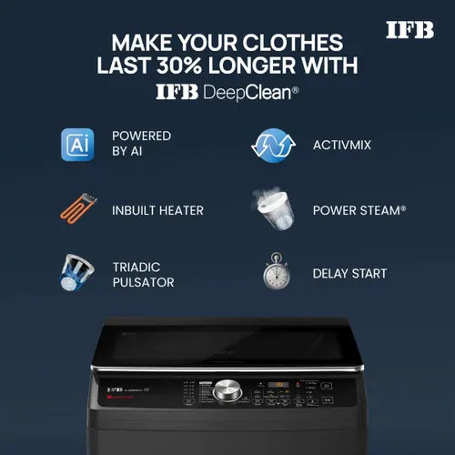 IFB 9 Kg 5 Star with DeepClean® Technology, AI Powered, Fully Automatic Top Load Washing Machine (TL900NB2S, PowerSteam®, Inbuilt Heater)