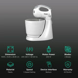 Panasonic 200 Watts Stand Mixer (2 Attachments, 5 Speed Selection, MK-GB1, White)