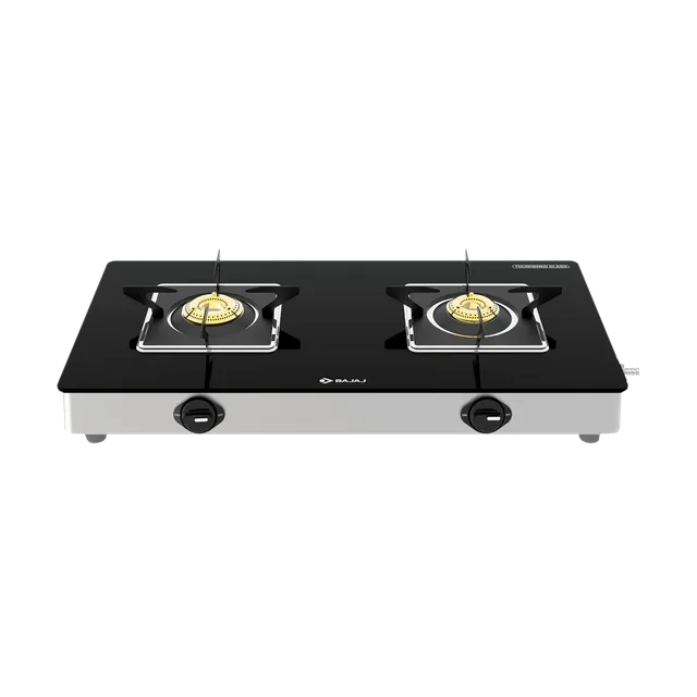 BAJAJ 2BRGS7 Glass Top 2 Burner Manual Gas Stove (Integrated SS Drip Tray, Black)
