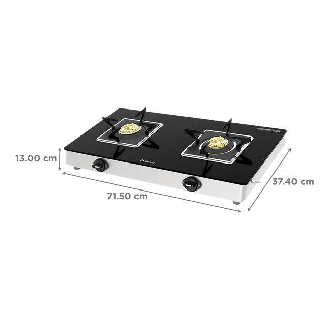 BAJAJ 2BRGS7 Glass Top 2 Burner Manual Gas Stove (Integrated SS Drip Tray, Black)