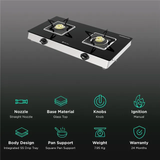 BAJAJ 2BRGS7 Glass Top 2 Burner Manual Gas Stove (Integrated SS Drip Tray, Black)