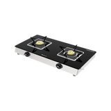 BAJAJ 2BRGS7 Glass Top 2 Burner Manual Gas Stove (Integrated SS Drip Tray, Black)