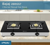 BAJAJ 2BRGS7 Glass Top 2 Burner Manual Gas Stove (Integrated SS Drip Tray, Black)