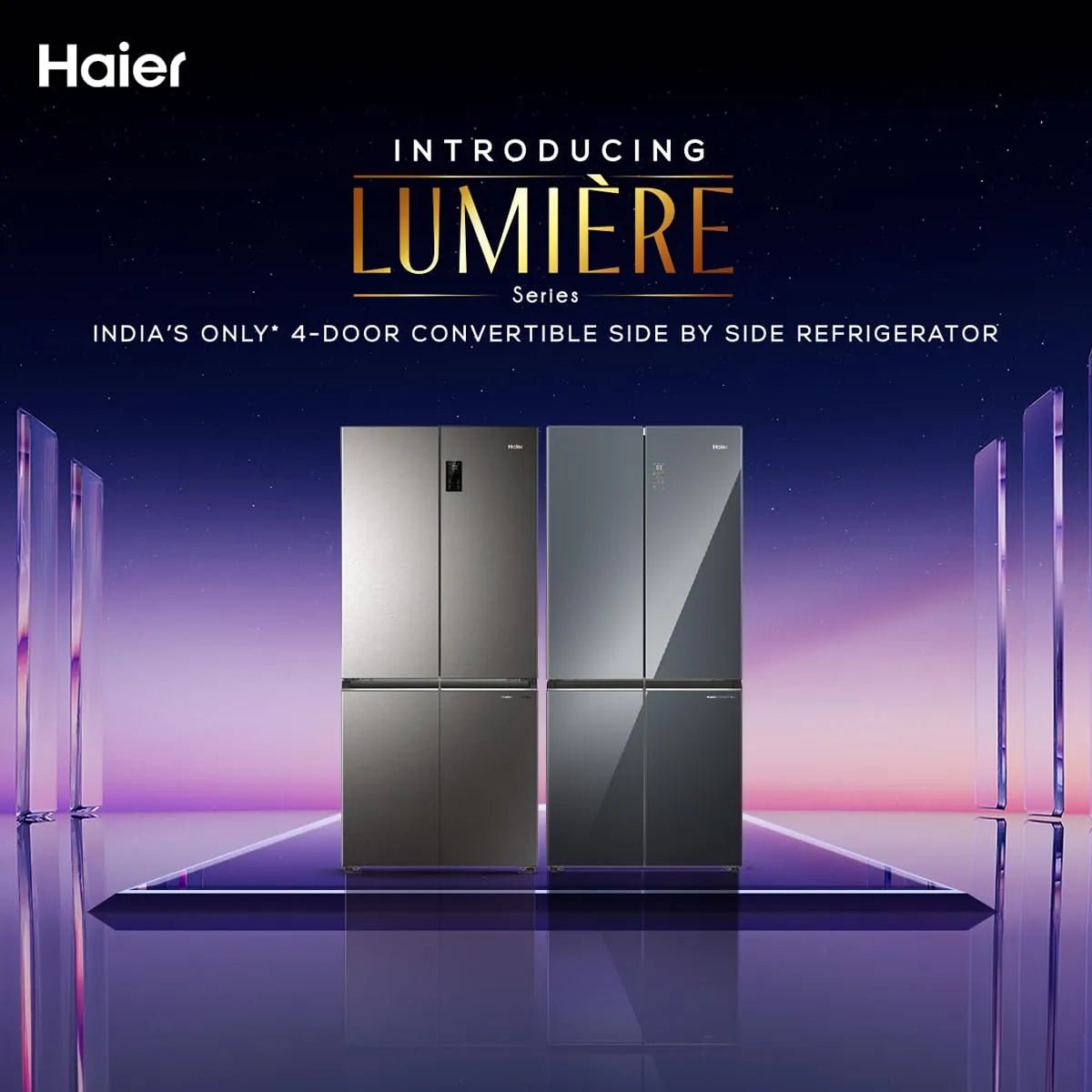 Haier 520L 3 Star Lumiere French Door 4-Door Side by Side Frost Free Refrigerator | Convertible Magic Zone | Inverter | Digital Display Panel | Deo Fresh Technology (HRB-600IS, Inox Steel)