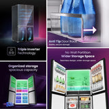 Haier 520L 3 Star Lumiere French Door 4-Door Side by Side Frost Free Refrigerator | Convertible Magic Zone | Inverter | Digital Display Panel | Deo Fresh Technology (HRB-600IS, Inox Steel)