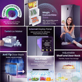 Haier 520L 3 Star Lumiere French Door 4-Door Side by Side Frost Free Refrigerator | Convertible Magic Zone | Inverter | Digital Display Panel | Deo Fresh Technology (HRB-600IS, Inox Steel)