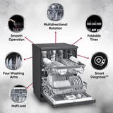 LG 14 Place Setting Free Standing Dish Washer with TrueSteam, QuadWash, EasyRack Plus, Wi-Fi Enabled (DFB424FM, Matte Black, Inverter Direct Drive Motor)
