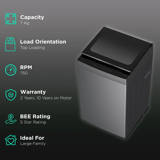 TOSHIBA 7 kg 5 Star Fully Automatic Top Load Washing Machine (AW-K801A-IND(SG), Memory Function, Silver)
