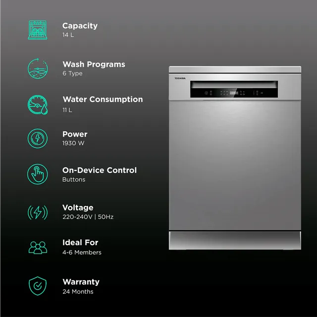 Toshiba 14 Place Settings (DW-14F1IN(S)-2, Silver)
