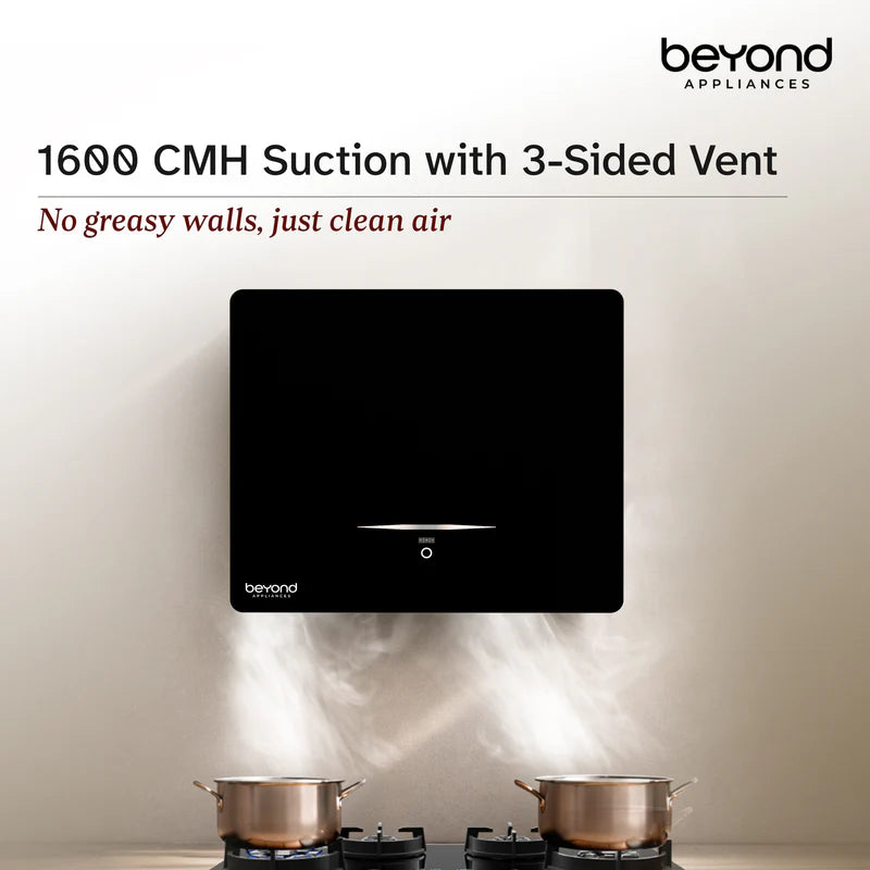 Beyond Appliances Cube 60 BLDC Plug N Play Ductless Kitchen Chimney | 1600 CMH | Auto Clean | 5-Stage Charcoal Activated Filter | Touch Control | 3-way Suction | 48dB Low Noise | Black,CUBE60-BLDC-BLACK(BA-CU-CB-PP-BL-60-CH)