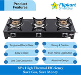 Flipkart Smart Buy 3B Glass Manual Gas Stove (3 Burners)