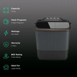 LLOYD 7.5 kg 5 Star Semi Automatic Washing Machine with 3 Wash Programs (GLWMS75CVGEL, Grey)