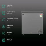 Haier Titanium 225 Litres 5 Star Single Door Deep Freezer (Stabilizer Free Operation, HFC-225SME5, Grey)