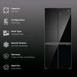 Haier 520 Litres 3 Star Frost Free French Door Convertible Refrigerator with Colorful Digital Display Panel (HRB-600KGU1, Black Glass)