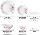 Larah by Borosil Pack of 34 Opalware Dahlia Galaxy Series Dinner Set (Microwave Safe)