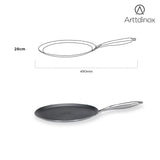 Arttdinox Triply Non Stick Tawa Stellar Stainless Steel | Etched Dosa Non Stick Pan | Tava for Roti | Gas and Induction Base | By Jindal Lifestyle, 28cm,