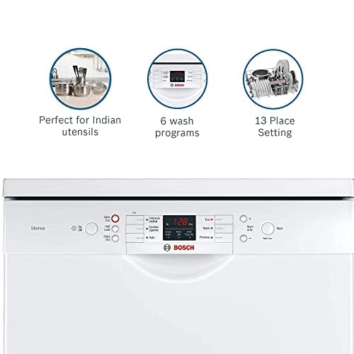 Bosch 13 Place Settings, Free Standing Dishwasher (SMS66GW01I, White), extra dry and hygienic wash