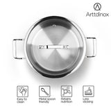 Arttdinox by Jindal Lifestyle Reflecto Triply Stainless Steel Caserole with Glass Lid | Triply Clad Casserole Casserole for Cooking Small Size | Cooking Casserole, 3L/20cm, Silver | Jindal Stainless