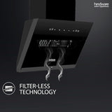 Hindware Smart Appliances Olenna 75cm Kitchen Chimney comes with Autoclean technology and maximum suction power of 1200 m3/hr and have motion sensor and filterless technology (Black 75cm)