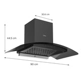Midea 90V11 Kitchen Chimney with 1250 m³/hr strong air suction and Intelli Auto Clean - 90 CM