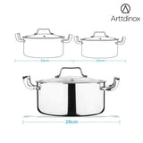 Arttdinox by Jindal Lifestyle Reflecto Triply Stainless Steel Caserole with Glass Lid | Triply Clad Casserole | Steel Casserole for Cooking | Cooking Casserole, 5.2L/24cm, Silver | Jindal Stainless