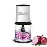 INALSA Electric Chopper for Kitchen With 450 Watts Pure Copper Motor 2 Speed Option|Chop, Mince, Puree, Dice|Twin Blade Technology|One Touch Operation,Long Power Cord-Bullet Inox