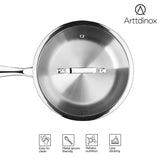 Arttdinox by Jindal Lifestyle Reflecto TriPly Stainless Steel Frypan with Glass Lid | Steel Fry pan for Cooking | Frying pan Triply | Gas & Induction Compatible, 2.0L/ 24cm, Silver | Jindal Stainless