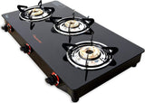 Butterfly Smart Glass 3 Burner Gas Stove, Black & White (Manual Ignition)