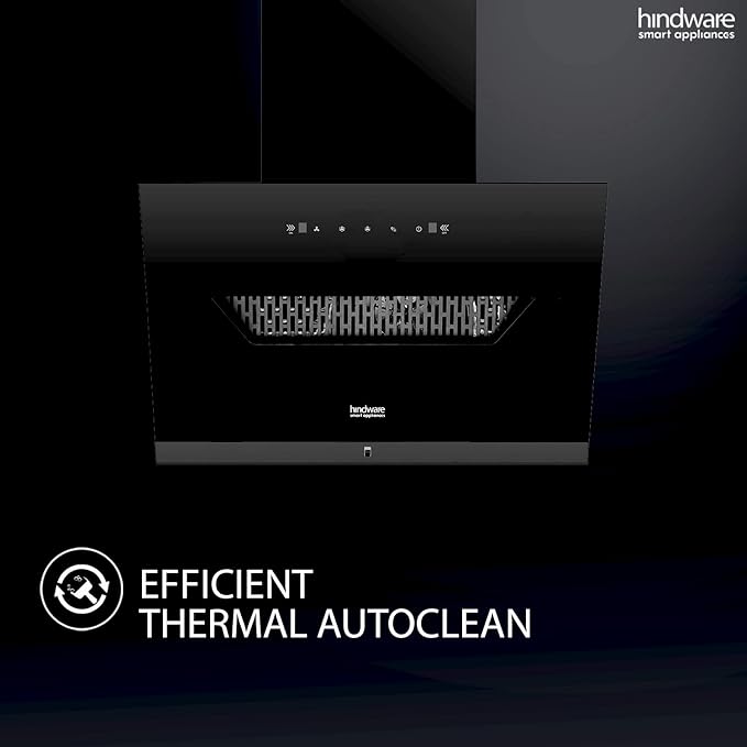Hindware Smart Appliances Olenna 75cm Kitchen Chimney comes with Autoclean technology and maximum suction power of 1200 m3/hr and have motion sensor and filterless technology (Black 75cm)
