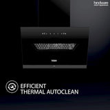 Hindware Smart Appliances Olenna 75cm Kitchen Chimney comes with Autoclean technology and maximum suction power of 1200 m3/hr and have motion sensor and filterless technology (Black 75cm)