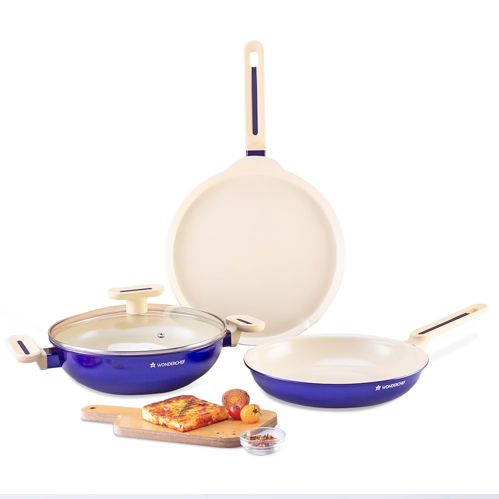 Wonderchef Bellagio Ceramic Blue 4 Pcs Cookware Set