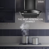 Hindware Divina 60 C BLK 1200 m³/hr Auto-Clean Kitchen Chimney With Motion Sensor & Touch Control (Black) f & Life Time warranty*