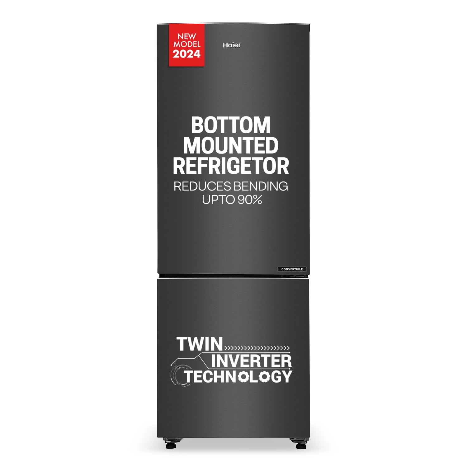 Haier 237 L, 3 Star, 8 In 1 Convertible, Twin Inverter Technology, Bottom Mounted Frost Free Double Door Refrigerator (HEB-243GB-P, GE Black)