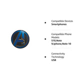 Reconnect Usb Marvel Captain America 10 Watts Wireless Charger, Led Indicator Ring, Qi Certified For Cellular Phones S (Marvel Avengers) - Black