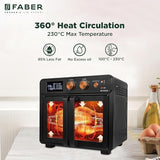 Faber Air Fryer Oven 25L, Digital Control, Bake Tray, SS Wire Tray&Basket, Crumb Tray, Rotisserie Kit|15 Preset Auto Program|Roast,Fry,Toast,Defrost|Convection Function|FAO 25L 15F BK|1700 W Black