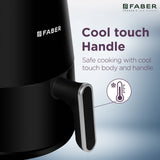 Faber 2L 1300W Air Fryer | Fry, Bake, Roast, Toast, Reheat, Defrost & Grill | 85% Less Oil, 360° Rapid Air Cooking | 6 Preset Menu, Auto Off, Light Indicator | Non-Stick Pan, Non-Slip Feet | (Black)