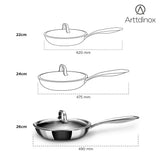 Arttdinox by Jindal Lifestyle Reflecto TriPly Stainless Steel Frypan with Glass Lid | Steel Fry pan for Cooking | Frying pan Triply | Gas & Induction Compatible, 2.3L/ 26cm, Silver | Jindal Stainless