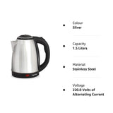 Lifelong LLEK15 Electric Kettle 1.5L with Stainless Steel Body, Easy and Fast Boiling of Water for Instant Noodles, Soup, Tea etc. ,(Silver)
