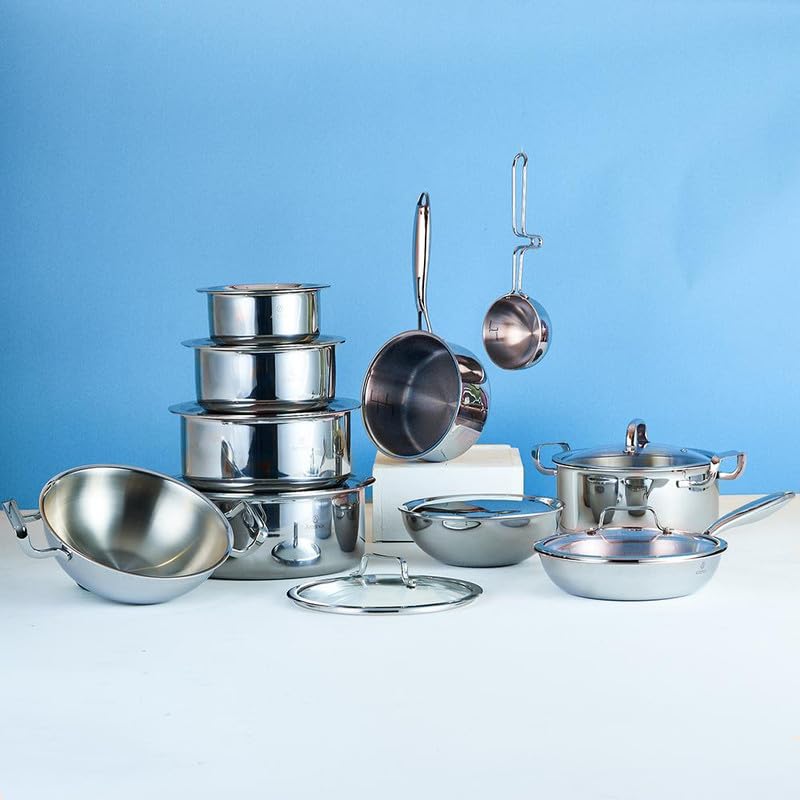 Arttdinox by Jindal Lifestyle Reflecto Triply Stainless Steel Saucepan with Glass Lid | Milkpan | Triply Tea Pot| Gas and Induction Compatible, 2.5mm Thickness, 2.3L, 18cm, Silver| Jindal Stainless