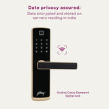Godrej Smart Lock I Catus Connect I Digital Lock for Wooden Door | 5 in 1 Access I WiFi I Fingerprint I RFID Card I PIN Access I Mechanical Key I 3 Strong Locking Dead Bolts I Champagne Gold