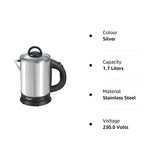 Prestige 1.7 Litres Electric Kettle(PKGSS 1.7)|1500W |Silver and Black | 1.7 Litres | Stainless Steel| Automatic Cut-off | Wide Mouth | Power Indicator | Single-Touch Lid Locking