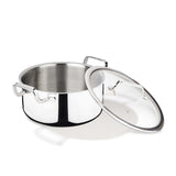Arttdinox by Jindal Lifestyle Reflecto Triply Stainless Steel Caserole with Glass Lid | Triply Clad Casserole | Steel Casserole for Cooking | Cooking Casserole, 7.8L/28cm, Silver | Jindal Stainless