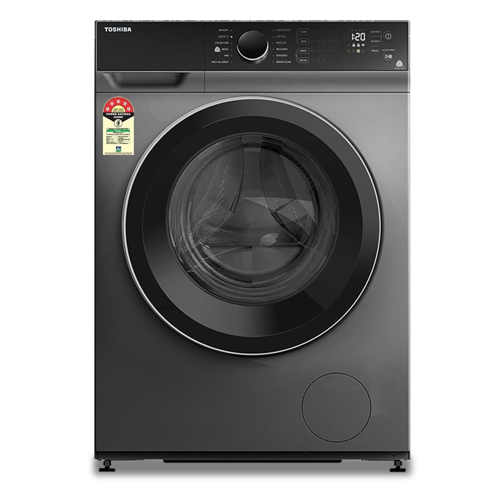 Toshiba 8 KG 5 Star Real Inverter Fully Automatic Frond Load Washing Machine (TW-BJ90M4-IND(SK), Silver)